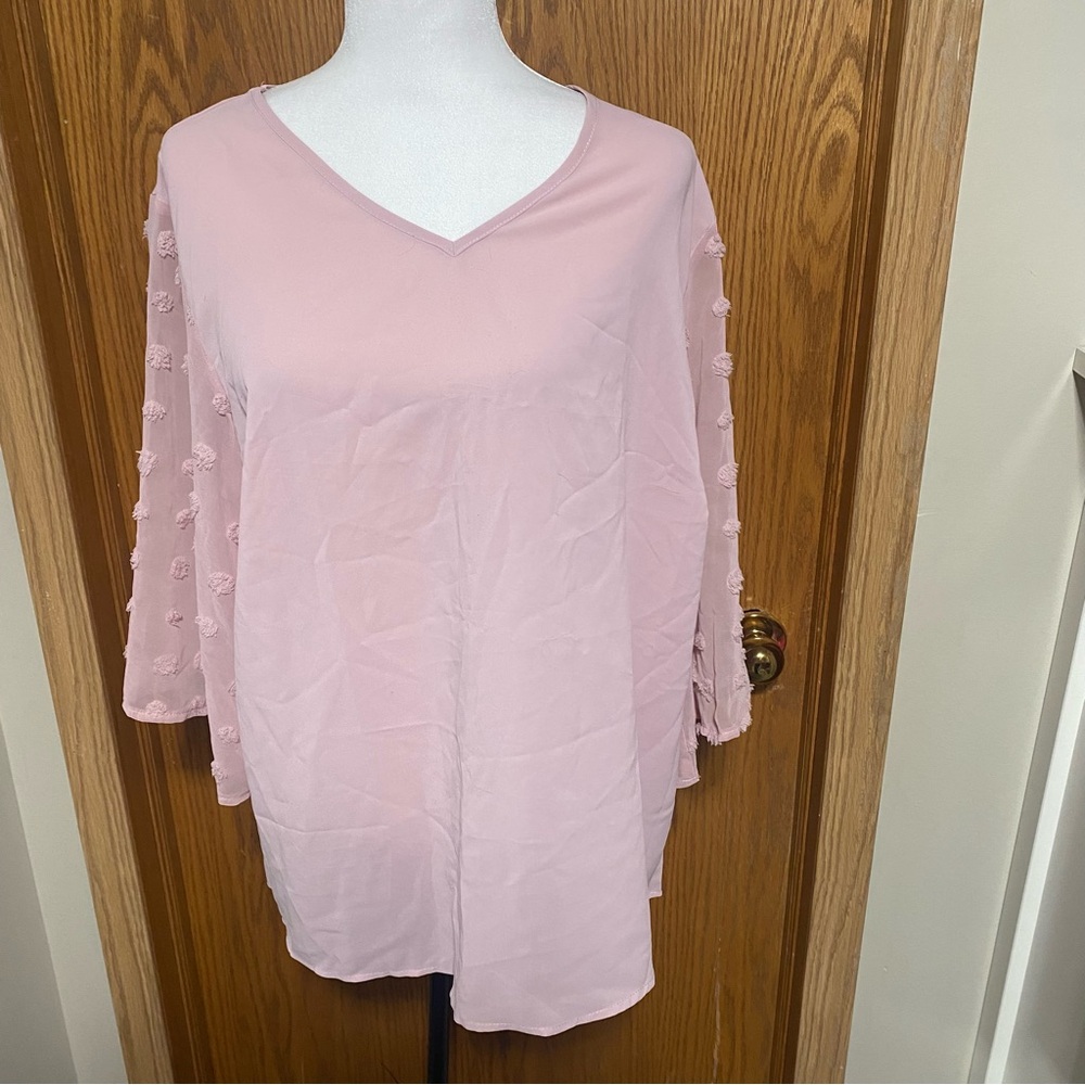 Really cute pink blouse with little pink roses on sleeve